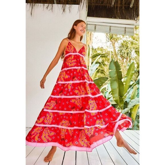 FARM Rio Dresses & Skirts - NWT FARM RIO RED TIKI BANANAS MAXI TIERED DRESS